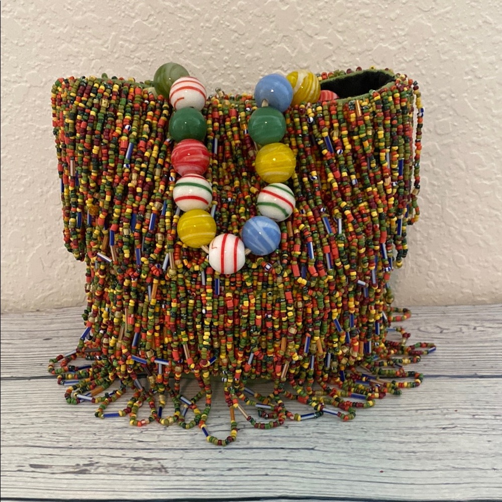 Zara Multicolor Beaded Bag with large bead handle